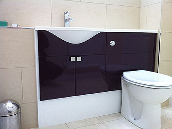 One of the four completed bathrooms