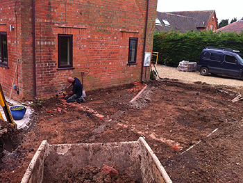Preparing the ground at the side of the house