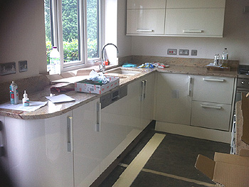 The granite work surfaces are installed