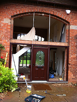 fitting the new back door and window frame