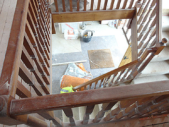 A view of the stairwell prior to removal of the old spindles & ballustrade