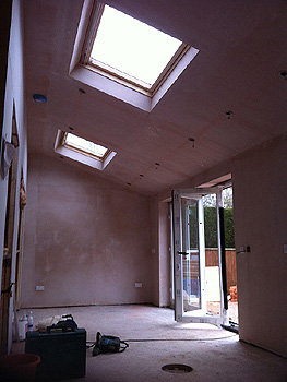 The kitchen extension following plaster skimming the walls