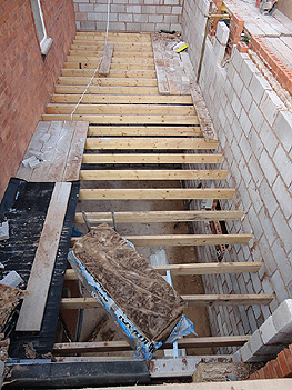 The first floor joists from above